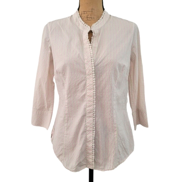 Lilly Pulitzer Colorful Pinstripe Button Up Blouse, Size 6 - Picture 1 of 13